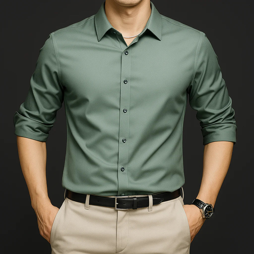 Premium Solid Slim-Fit Olive Green Shirt – Office & Smart Casual Wear