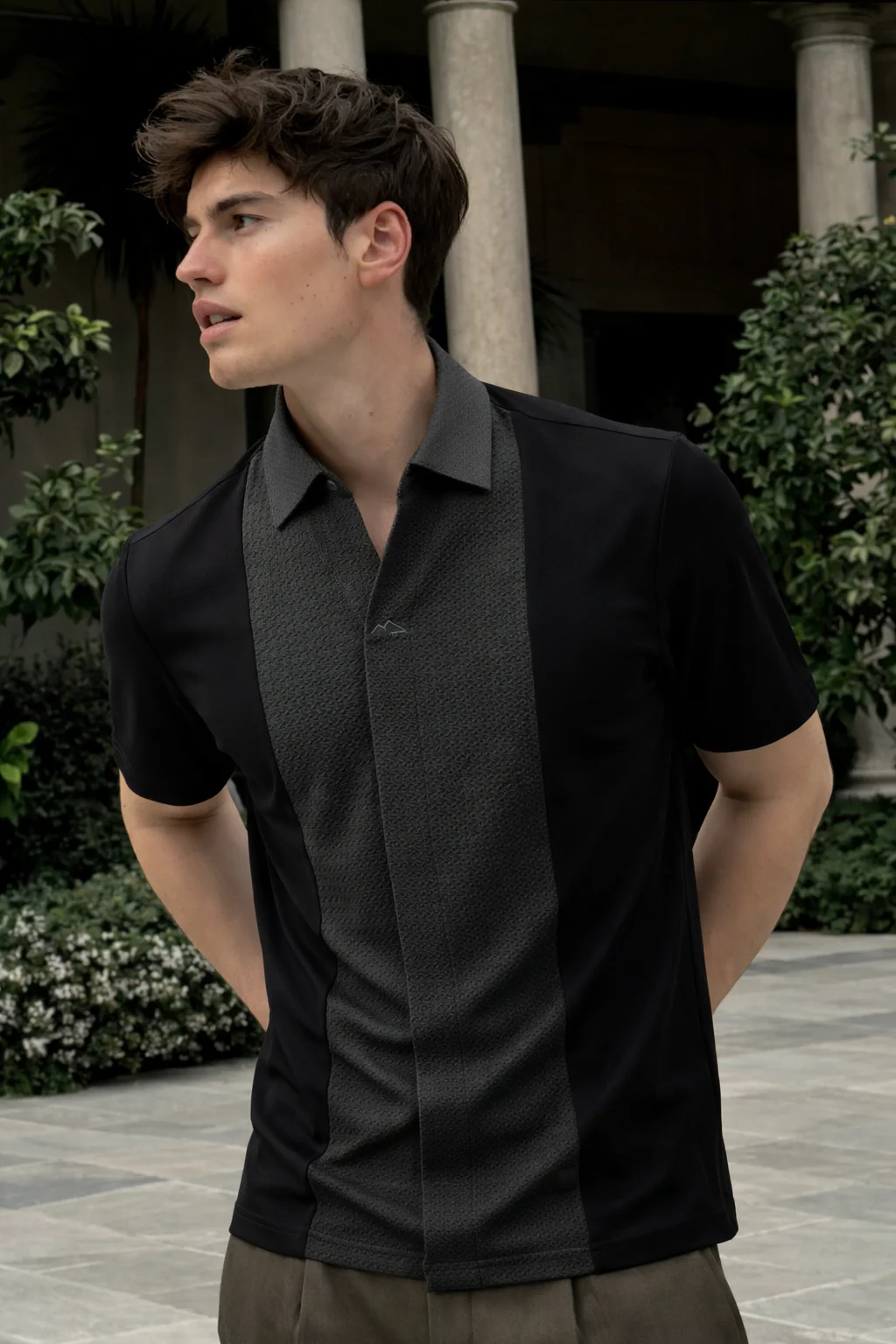 Luxury Black Polo Shirt – Minimalist Textured Short Sleeve Top