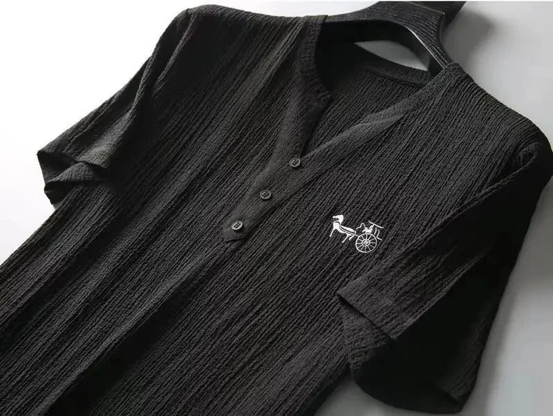 Premium Textured Henley T-Shirt – Button Neck Casual Wear