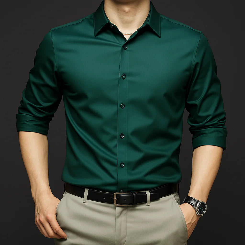 Premium Solid Slim-Fit Green Shirt for Men – Office, Party & Smart Casual Wear