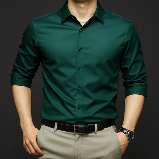 Premium Solid Slim-Fit Green Shirt for Men – Office, Party & Smart Casual Wear