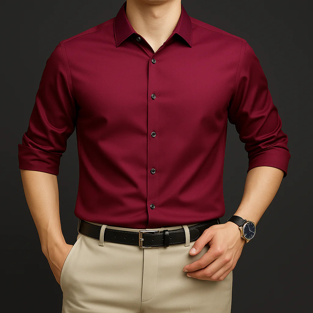 Premium Solid Slim-Fit Maroon Shirt for Men – Office, Party & Smart Casual Wear