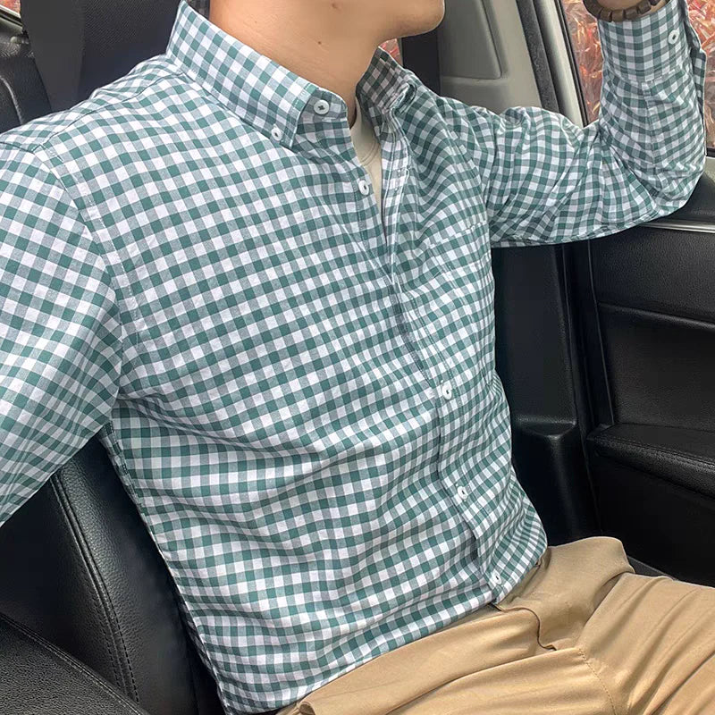 Green & White Checkered Formal Shirt – Premium Office & Casual Wear