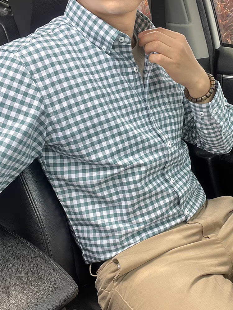 Green & White Checkered Formal Shirt – Premium Office & Casual Wear