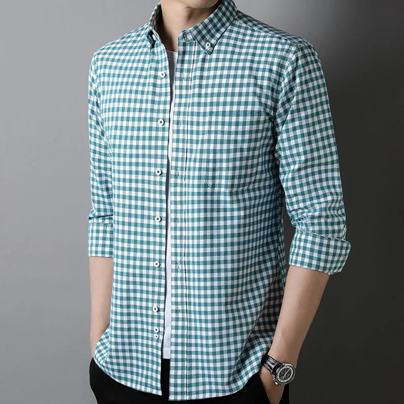 Green & White Checkered Formal Shirt – Premium Office & Casual Wear