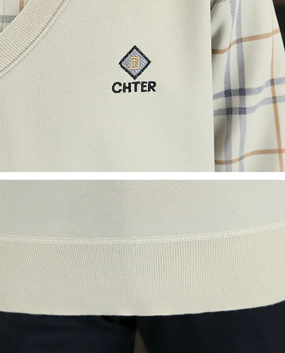 Premium V-Neck Sweater with Check Shirt Collar – Soft Knit Winter Wear