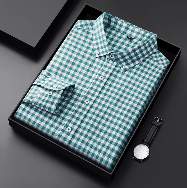 Green & White Checkered Formal Shirt – Premium Office & Casual Wear