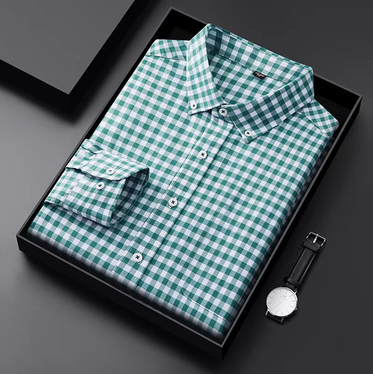 Green & White Checkered Formal Shirt – Premium Office & Casual Wear