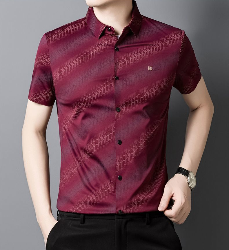 Luxury Embossed Textured Shirt – Premium Short Sleeve Smart Casual Wear