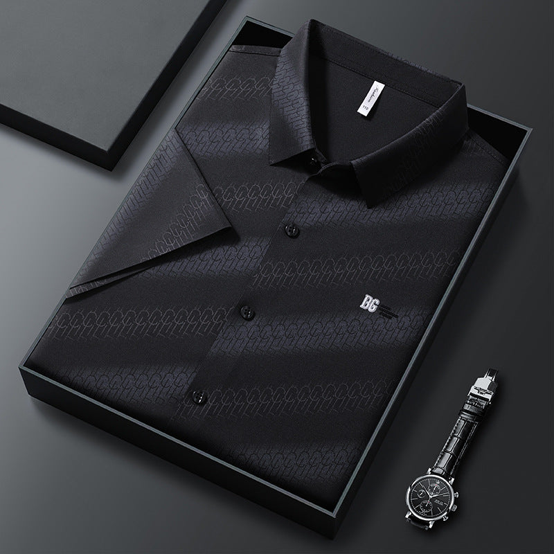 Luxury Embossed Textured Shirt – Premium Short Sleeve Smart Casual Wear