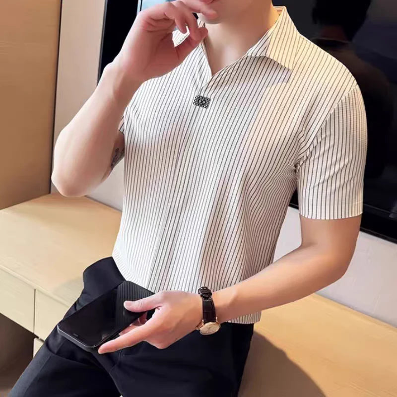 Premium Striped Short Sleeve Polo Shirt – Modern Casual Slim Look