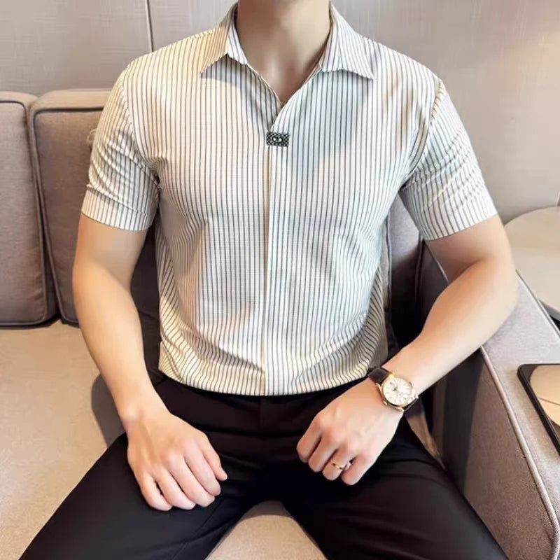 Premium Striped Short Sleeve Polo Shirt – Modern Casual Slim Look