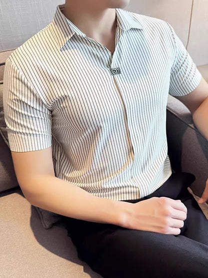 Premium Striped Short Sleeve Polo Shirt – Modern Casual Slim Look