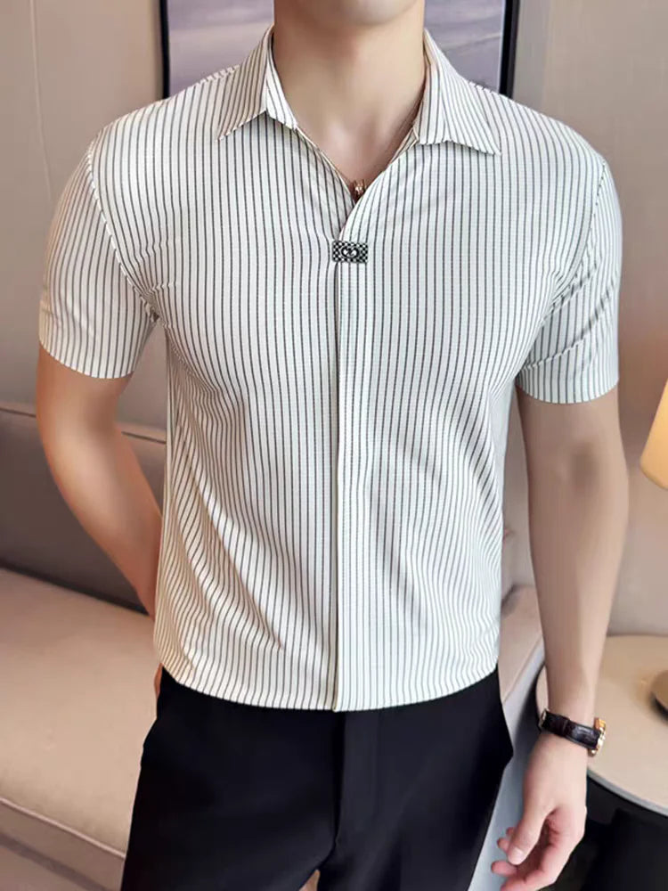 Premium Striped Short Sleeve Polo Shirt – Modern Casual Slim Look