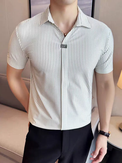 Premium Striped Short Sleeve Polo Shirt – Modern Casual Slim Look
