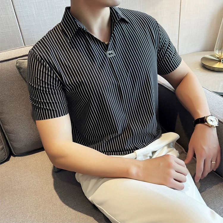 Premium Striped Short Sleeve Polo Shirt – Modern Casual Slim Look