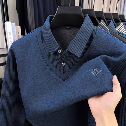 Premium V-Neck Sweater with Collar Shirt – Winter Warm Knit Pullover