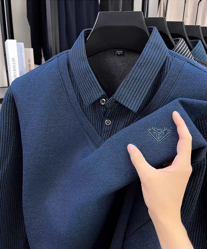 Premium V-Neck Sweater with Collar Shirt – Winter Warm Knit Pullover