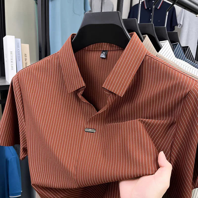 Premium Striped Short Sleeve Polo Shirt – Modern Casual Slim Look