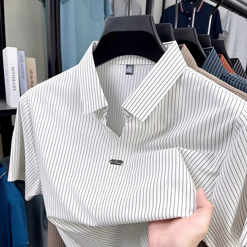Premium Striped Short Sleeve Polo Shirt – Modern Casual Slim Look