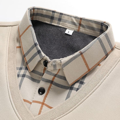 V-Neck Layered Sweater Shirt with Check Collar – Premium Winter Casual Wear