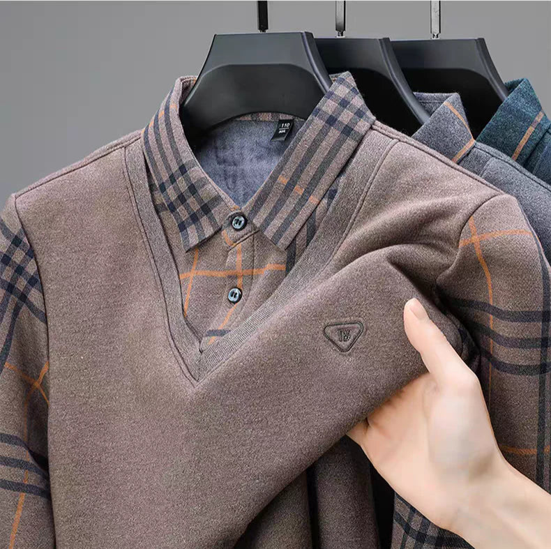 Premium V-Neck Sweater with Checked Collar – Warm Winter Knit Pullover