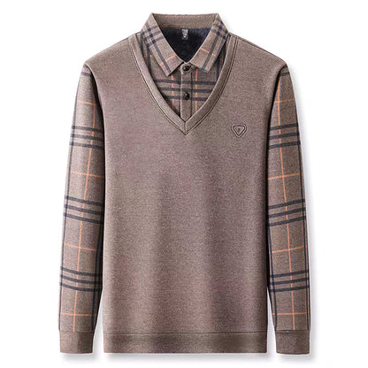 Premium V-Neck Sweater with Checked Collar – Warm Winter Knit Pullover