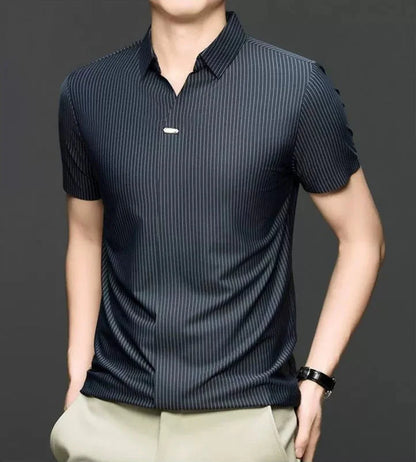 Premium Striped Short Sleeve Polo Shirt – Modern Casual Slim Look