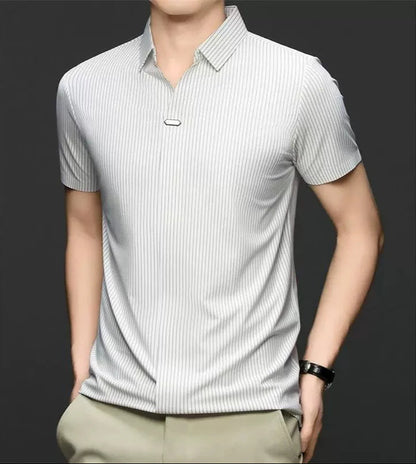 Premium Striped Short Sleeve Polo Shirt – Modern Casual Slim Look