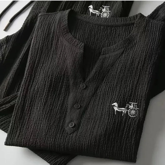 Premium Textured Henley T-Shirt – Button Neck Casual Wear