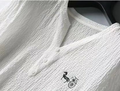 Premium Textured Henley T-Shirt – Button Neck Casual Wear