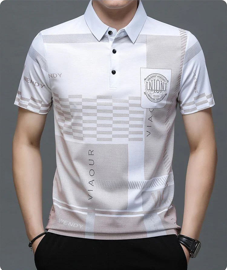 Printed Polo Shirt – Modern Patchwork Design Short Sleeve Polo