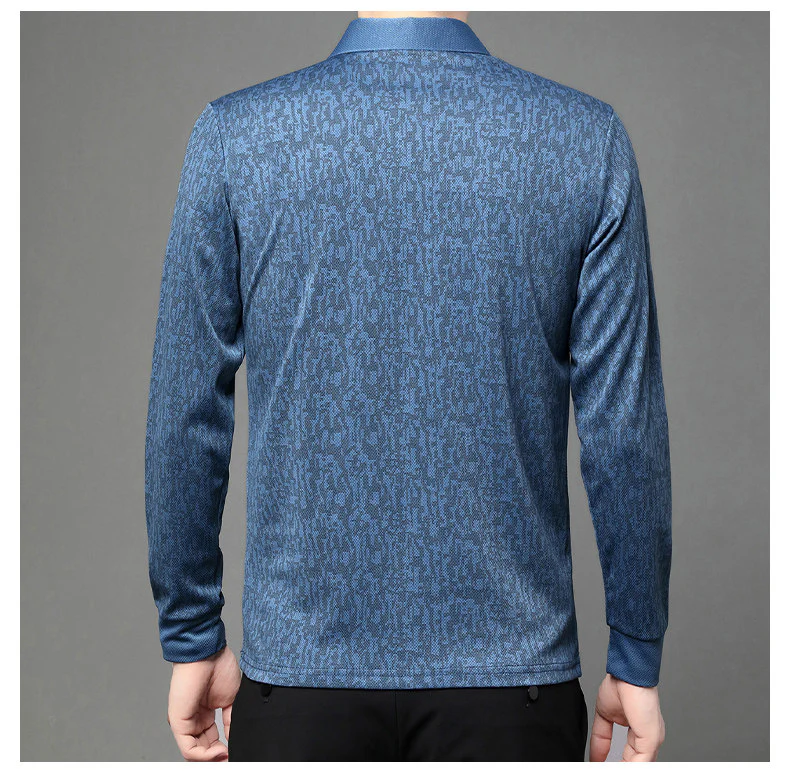 Long Sleeve Polo Shirt – Modern Textured Pattern Smart Casual Top