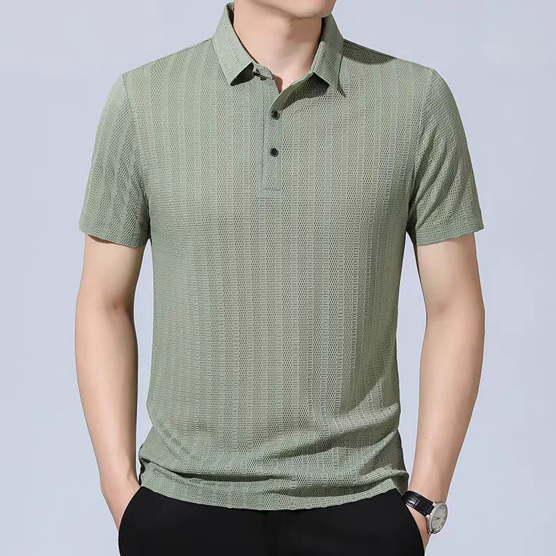 Textured Knit Polo Shirt – Breathable Ribbed Short Sleeve Top