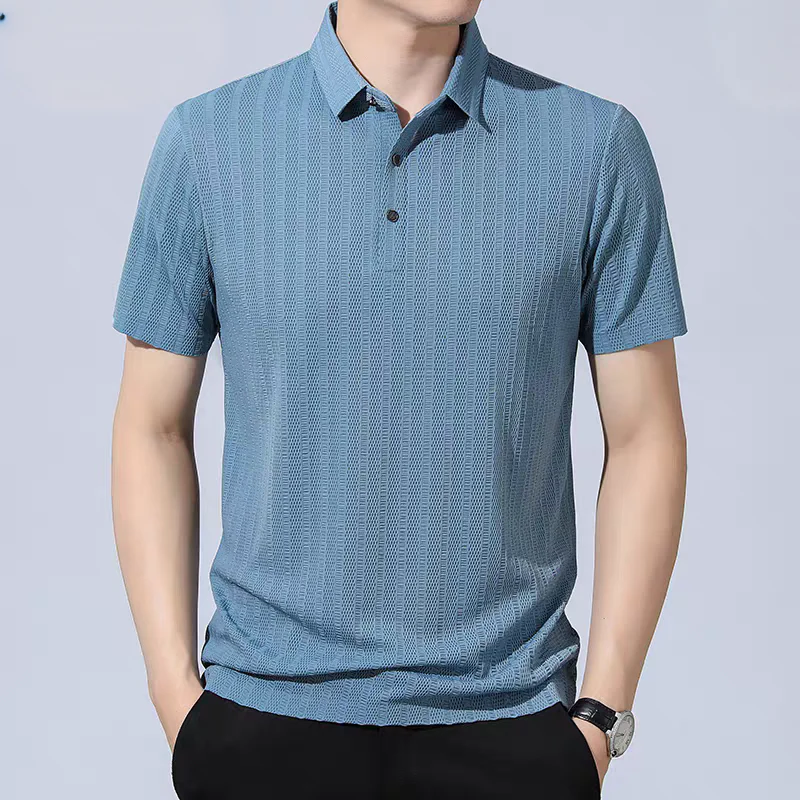 Textured Knit Polo Shirt – Breathable Ribbed Short Sleeve Top
