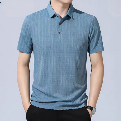 Textured Knit Polo Shirt – Breathable Ribbed Short Sleeve Top