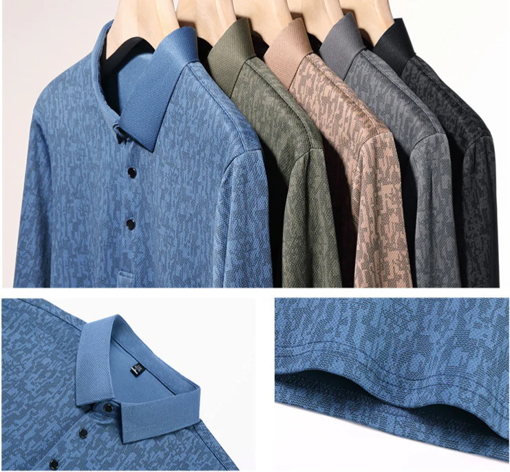 Long Sleeve Polo Shirt – Modern Textured Pattern Smart Casual Top