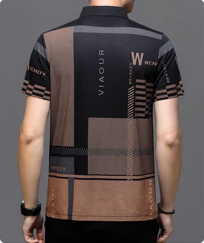 Printed Polo Shirt – Modern Patchwork Design Short Sleeve Polo
