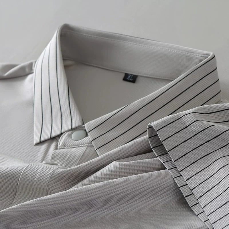 White Polo Shirt – Modern Striped Collar Short Sleeve Top