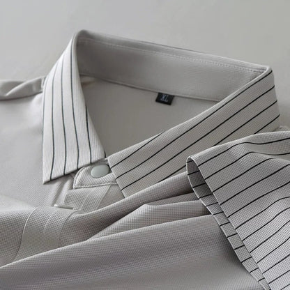 White Polo Shirt – Modern Striped Collar Short Sleeve Top