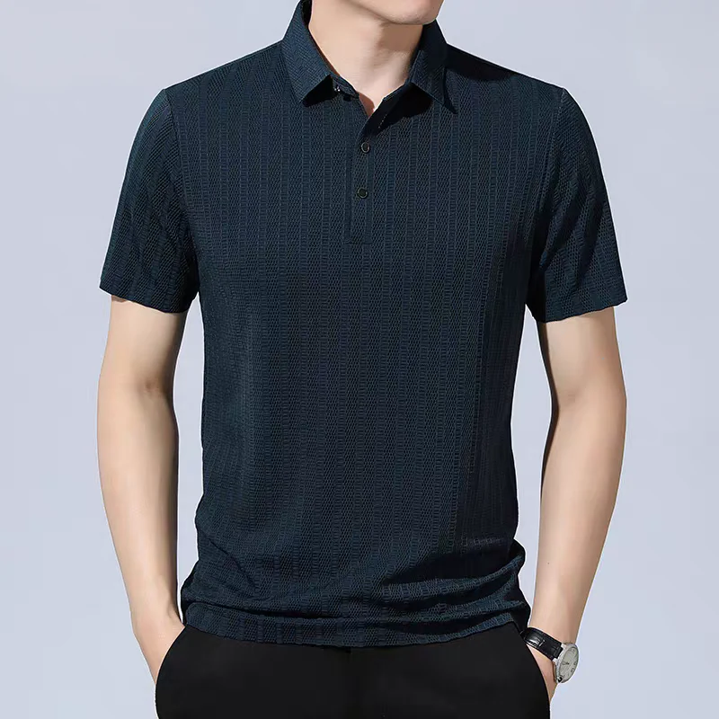 Textured Knit Polo Shirt – Breathable Ribbed Short Sleeve Top