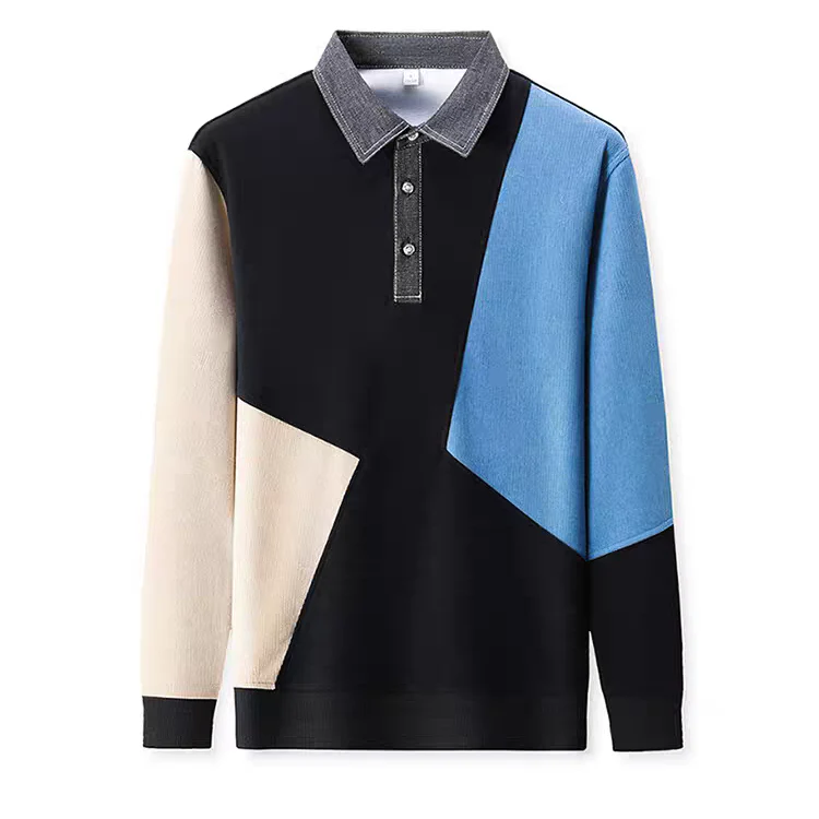 Colorblock Long Sleeve Polo – Modern Patchwork Casual Top