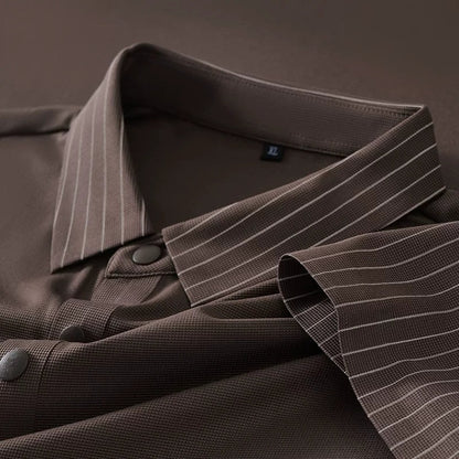 White Polo Shirt – Modern Striped Collar Short Sleeve Top