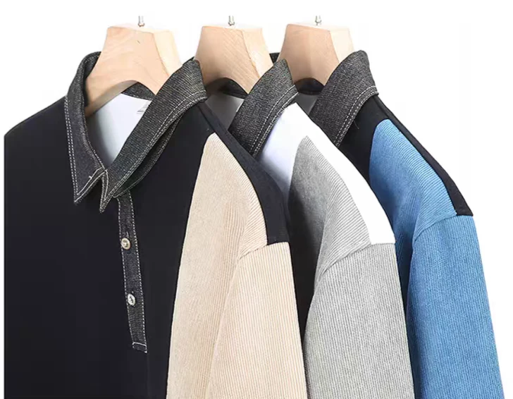 Colorblock Long Sleeve Polo – Modern Patchwork Casual Top