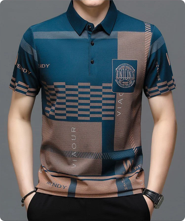 Printed Polo Shirt – Modern Patchwork Design Short Sleeve Polo
