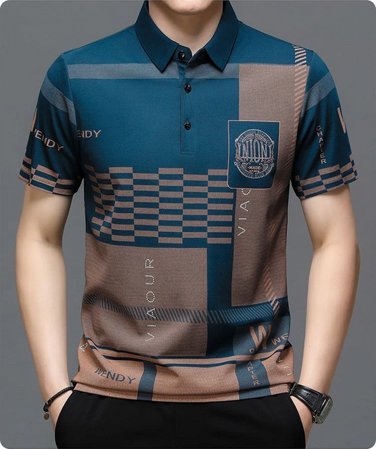 Printed Polo Shirt – Modern Patchwork Design Short Sleeve Polo