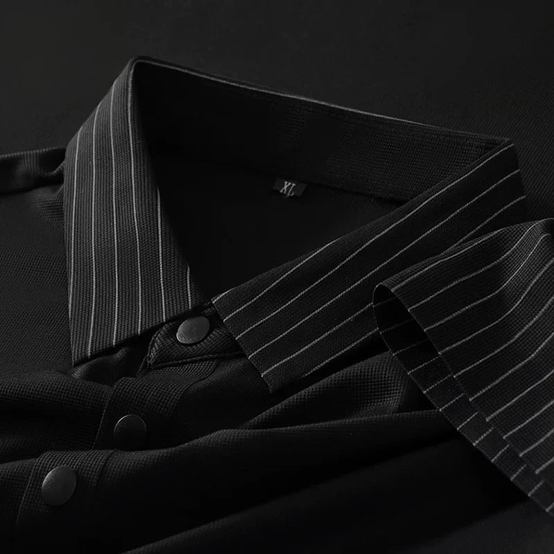 White Polo Shirt – Modern Striped Collar Short Sleeve Top