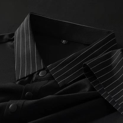 White Polo Shirt – Modern Striped Collar Short Sleeve Top