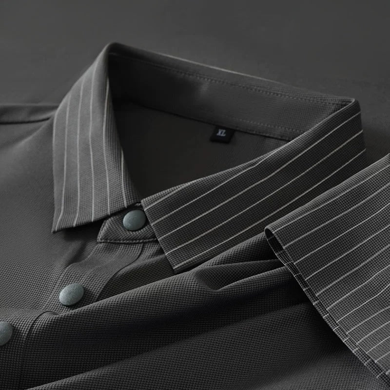 White Polo Shirt – Modern Striped Collar Short Sleeve Top