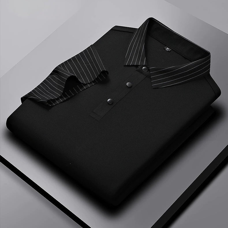 White Polo Shirt – Modern Striped Collar Short Sleeve Top